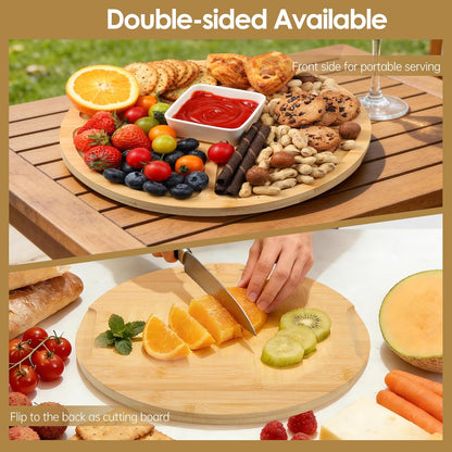 Kochorie 10 Pieces Portable Bamboo Cheese Board Set Charcuterie Board with Lid and Handle, Knife Set Meat Fruit Serving Tray Platter for Travel Picnic Kitchen House Warming Gifts (Round)