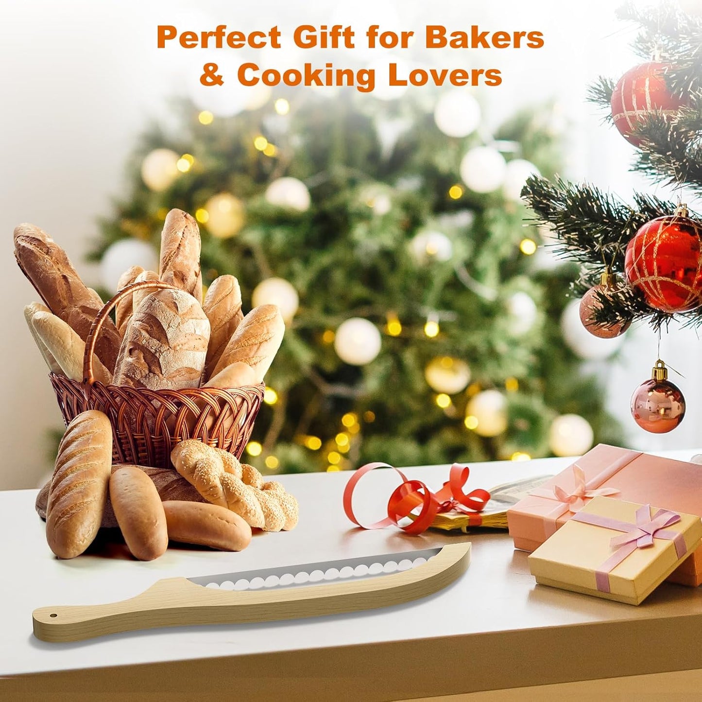 Bread Knife for Homemade Bread – 16" Walnut Bow Bread Cutter with Ultra-Sharp Serrated Stainless Steel Blade, Sourdough Bread Knife for Bagels, Baguettes, and Rustic Loaves - Walnut Color