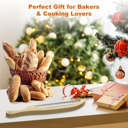 Bread Knife for Homemade Bread – 16" Walnut Bow Bread Cutter with Ultra-Sharp Serrated Stainless Steel Blade, Sourdough Bread Knife for Bagels, Baguettes, and Rustic Loaves - Walnut Color