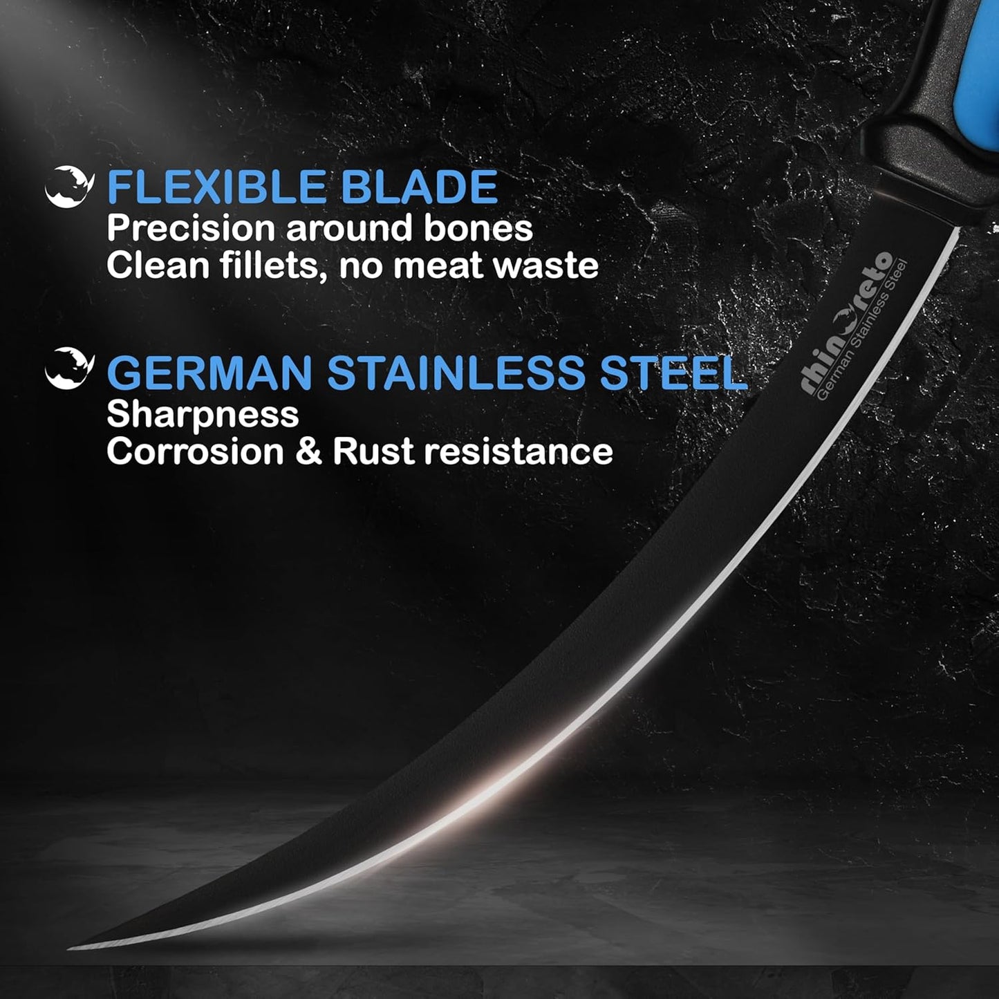 Rhinoreto Fillet Knife for Fish - Razor Sharp G4116 German Stainless Steel Blade, 6.5 Inch Professional Filleting & Boning Knife with Non-Slip Handle, Protective Sheath & Sharpener