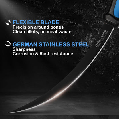 Rhinoreto Fillet Knife for Fish - Razor Sharp G4116 German Stainless Steel Blade, 6.5 Inch Professional Filleting & Boning Knife with Non-Slip Handle, Protective Sheath & Sharpener