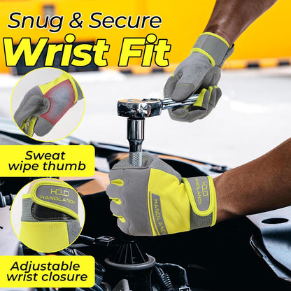HANDLANDY Work Gloves for Men & Women, Utility Mechanic Working Gloves Touch Screen, Flexible Gardening Gloves for Yard