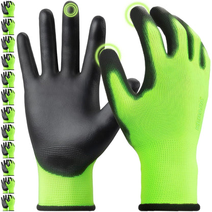Kebada W1 Work Gloves for Men and Women, PU Coated Safety Gloves with Grip, Touchscreen, Ideal for Warehouse Package Handling, Construction, Gardening, 12 Pairs Gray Large
