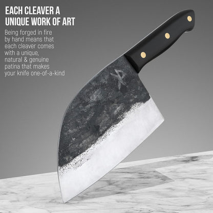 Kitchen perfection Handmade Meat Cleaver Knife for Meat Cutting - Professional 7" Serbian Chef Knife - Made of High Carbon Steel - Hand Sharpen Butcher Knife with Canvas Sheath, Unique Gifts for Men