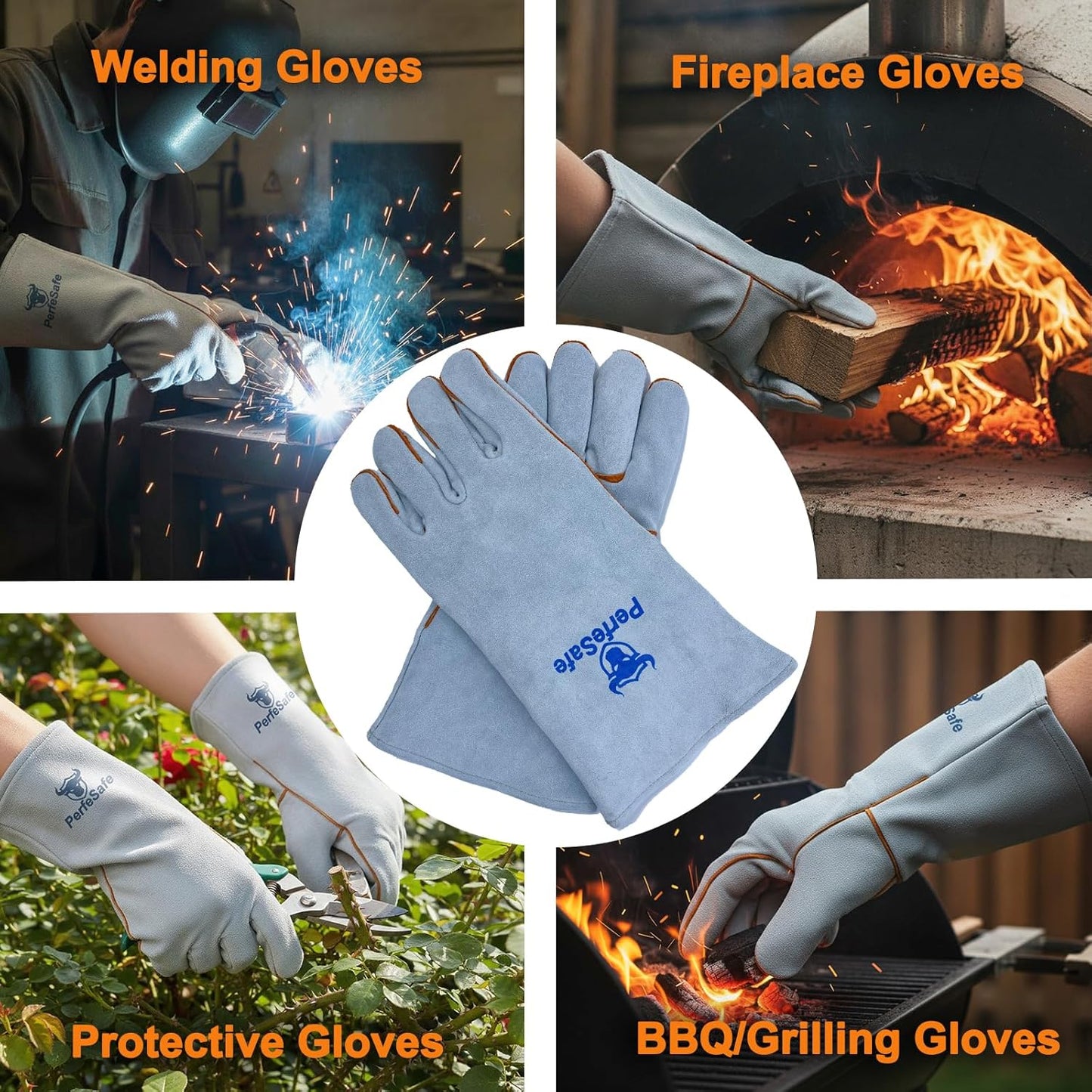 Welding Gloves 14 Inches, Heat Resistant 932℉ Leather Welding Gloves for MIG, TIG, Stick, Long Sleeve Grill Gloves for Welding, Fireplace, BBQ, Oven, Furnace, Wood Stove, Animal Handling