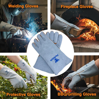 Welding Gloves 14 Inches, Heat Resistant 932℉ Leather Welding Gloves for MIG, TIG, Stick, Long Sleeve Grill Gloves for Welding, Fireplace, BBQ, Oven, Furnace, Wood Stove, Animal Handling