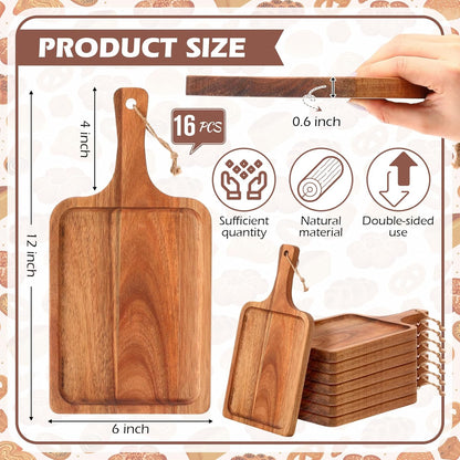 Tanlade 16 Pcs Acacia Wood Cutting Board with Handle Chopping Boards Decorative Charcuterie Platter Pizza Bread Cheese Fruit Serving Tray for Kitchen Counter Table Christmas Decorate(14 x 8 Inch)