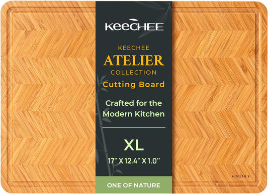 Keechee Bamboo Cutting Board, Reversible Wood Cutting Boards for Kitchen with Juice Grooves, Atelier Collection Handcrafted Large Serving Tray, Luxury Housewarming Wedding Gifts for New Home