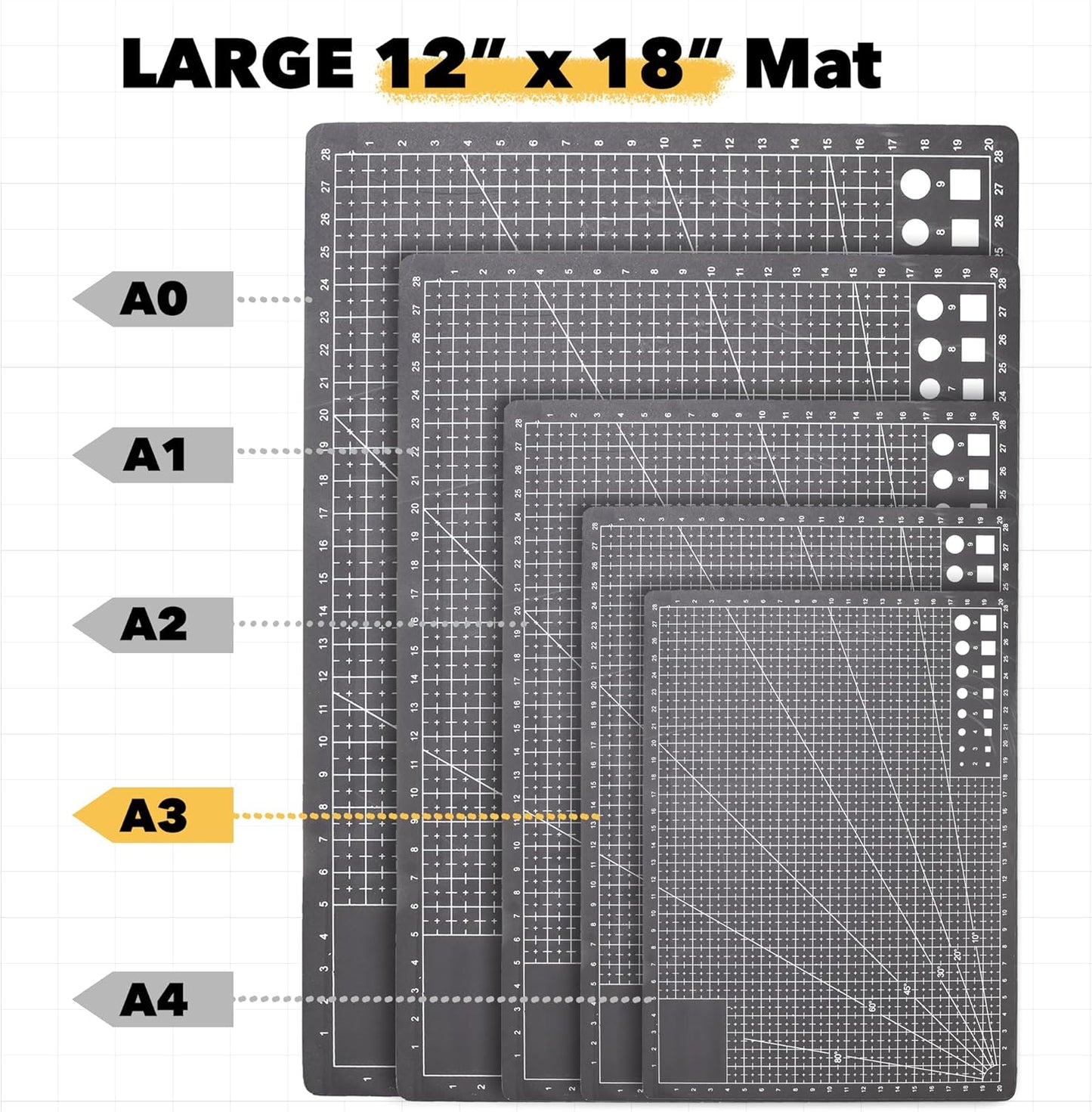 Mandala Crafts Self-Healing Cutting Mat Set – 12" x 18" A3 Green Double-Sided 5-Ply Mat with Fabric Cutter, Quilt Ruler & Craft Knife for Sewing, Quilting, Leather & Scrapbooking