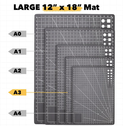 Mandala Crafts Self-Healing Cutting Mat Set – 12" x 18" A3 Green Double-Sided 5-Ply Mat with Fabric Cutter, Quilt Ruler & Craft Knife for Sewing, Quilting, Leather & Scrapbooking