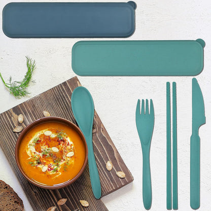 2 Sets Plastic Reusable Utensils Set with Case, Travel Chopsticks Fork Spoon Knife Set for Lunch Box, Portable Cutlery Sets for Travel Camping Daily Use (Standard)