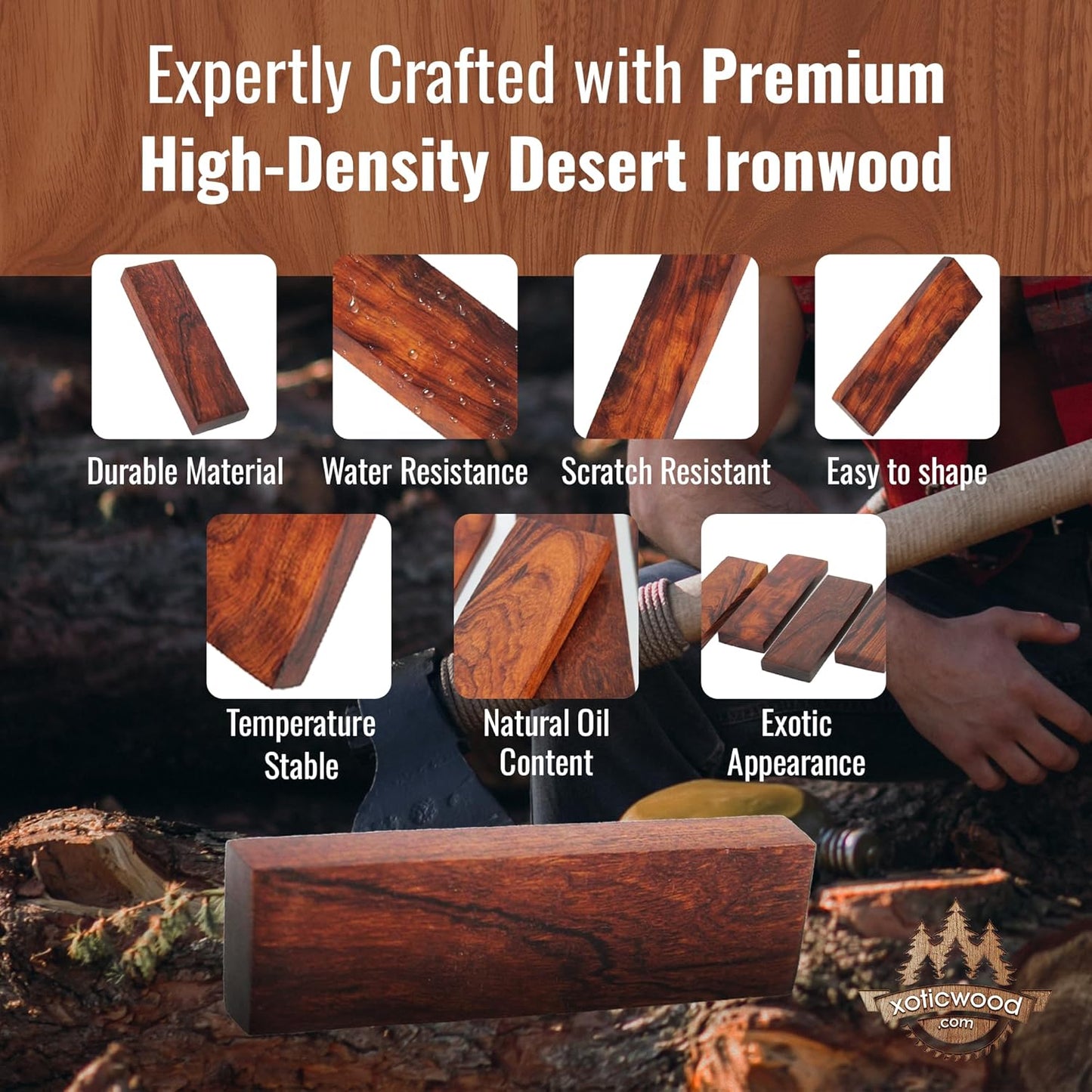 IECAP LLC Desert Ironwood Blanks (Burl Ball Pattern) — Grade A, Pack of 1 — Ironwood Blocks — Exotic Hardwood Lumber for Carving, Turning & DIY — Unfinished Wood Crafts — 5 1/8 x 1 3/4 x 1 1/4 in