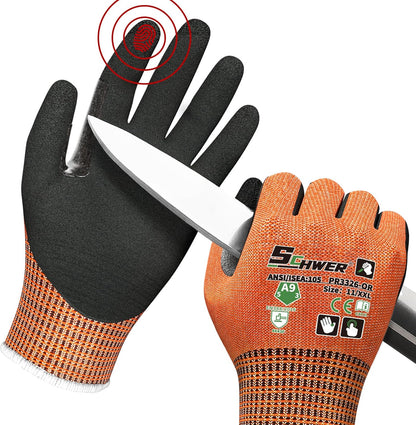 Schwer ProGuard High Level Cut Resistant Work Gloves PR3326 for Extreme Protection，ANSI A9 Cut Gloves with Reinforced Thumb, Non Slip, Breathable, Durable, Touch-screen, Black 1 Pair（XL）