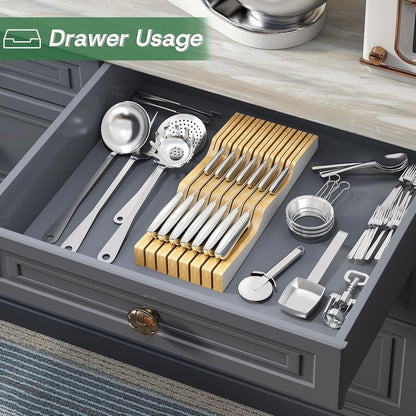 Knife Drawer Organizer Insert, Bamboo Wood Knife Holder, Knife Block Holds Up To 11 Knives