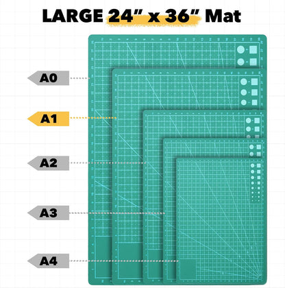 Mandala Crafts Self-Healing Cutting Mat Set – 12" x 18" A3 Green Double-Sided 5-Ply Mat with Fabric Cutter, Quilt Ruler & Craft Knife for Sewing, Quilting, Leather & Scrapbooking