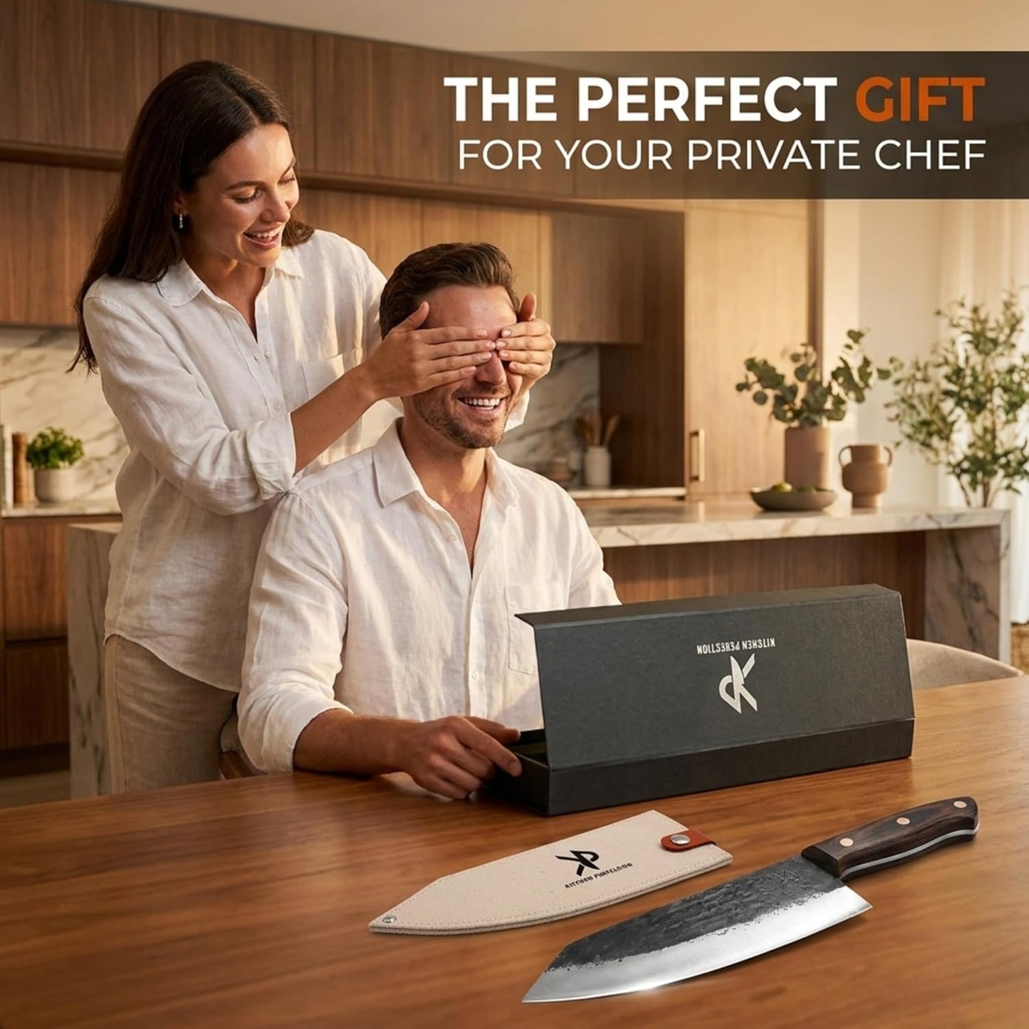 Kitchen perfection Handmade Chefs Carving Knife For Meat Cutting- Extremely Sharp Cooking Knife 8 Inch -Hand Sharpen Best Gift For Men - High Carbon Steel w/Leather Sheath