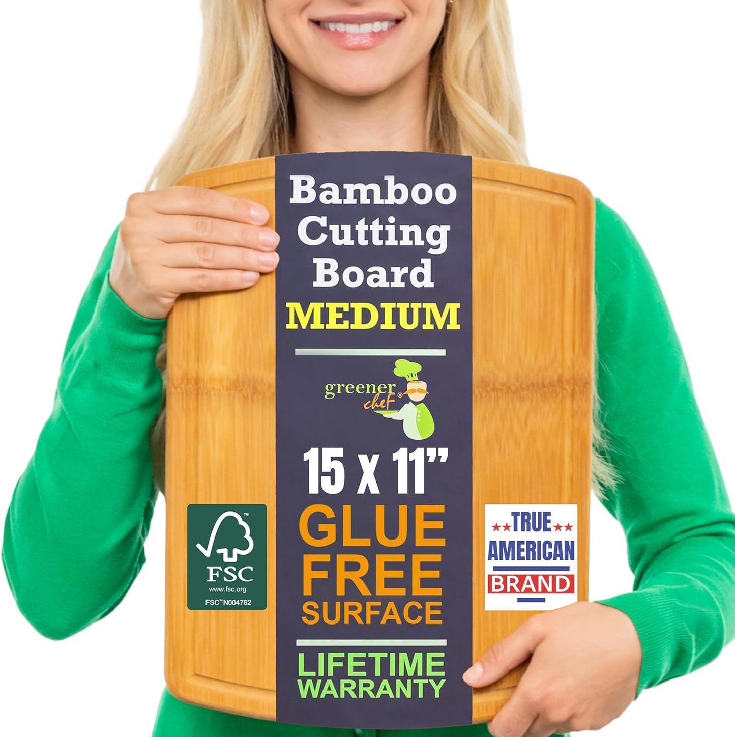 Greener Chef Luxury Bamboo Cutting Board Set of 3 with Glue-Free Surface Technology - Extra Spacious Wood Cutting Boards for Kitchen and XL Chopping Board Set - Replacements for Life