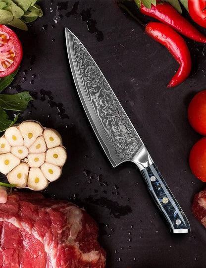 Chef Knife - 8 inch - Xuan Series - VG10 Damascus Steel Kitchen Knife - Resin Handle (Sapphire Blue)