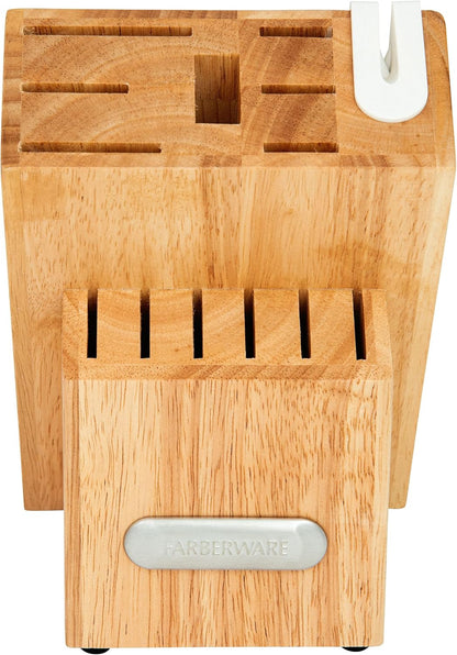Farberware Edgekeeper Triple Riveted Knife Block Set with Built in Sharpener, 14-Piece, White