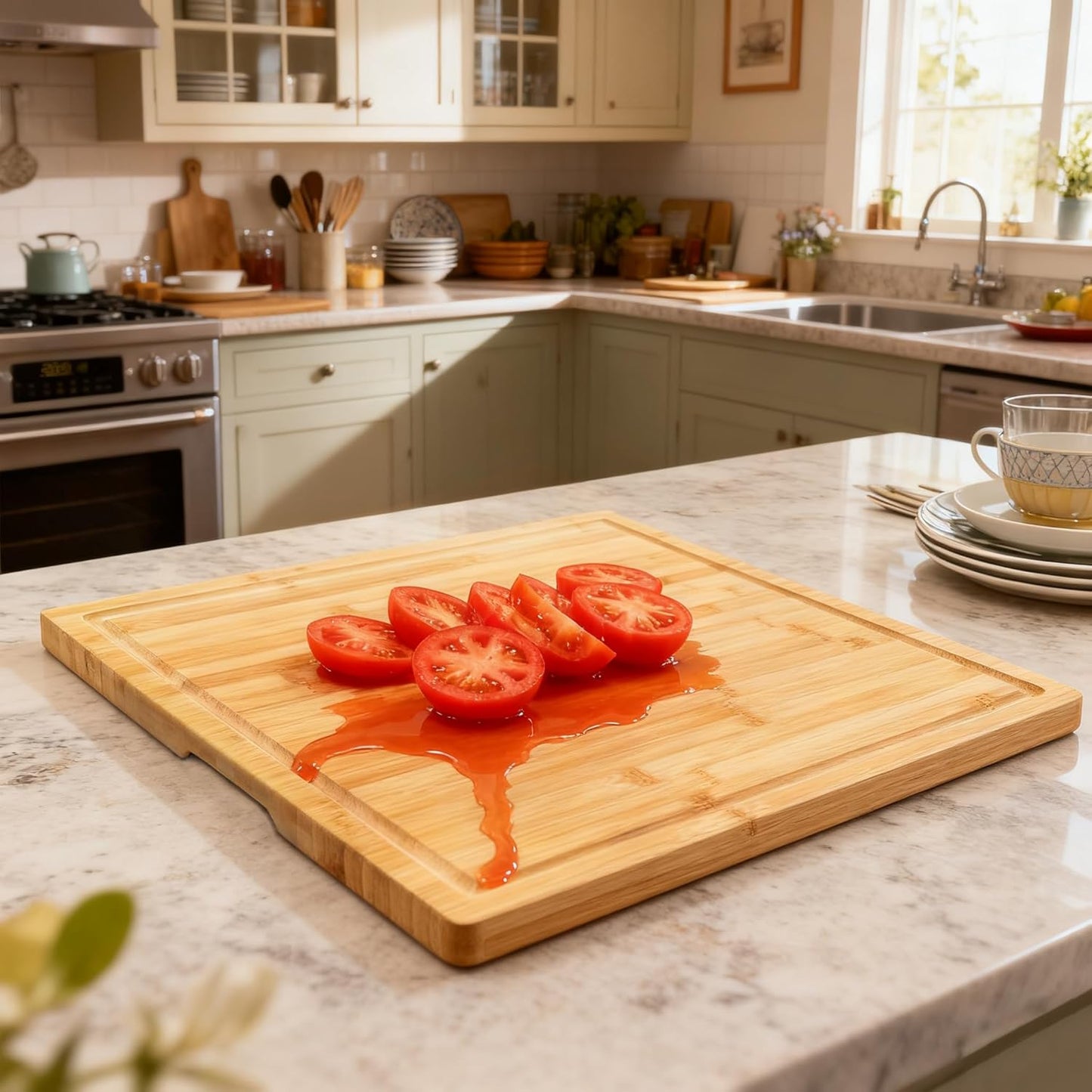 Utoplike Extra Large XXXL Bamboo Cutting Board 24 x16 Inch, Largest Wooden Butcher Block for Turkey, Meat, Vegetables, BBQ, Over the Sink Chopping Board with Handle and Juice Groove, Thickness 1.25"