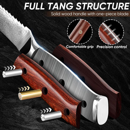 Purple Dragon Steak Knives Set of 6 - Smooth Edge Non-Serrated Blade with Square Wooden Handle – Elegant, Balanced, High Carbon German Steel - Christmas Gift for Men and Women
