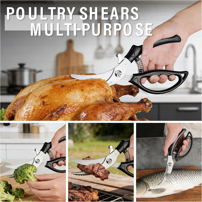 Kitchen Shears Heavy Duty for Food: Poultry Scissors with Safety Lock Easy to Spatchcocking 18lbs Turkey - Anti-slip Handle Meat Cutting Scissors with Spring Loaded, Dishwasher Safe