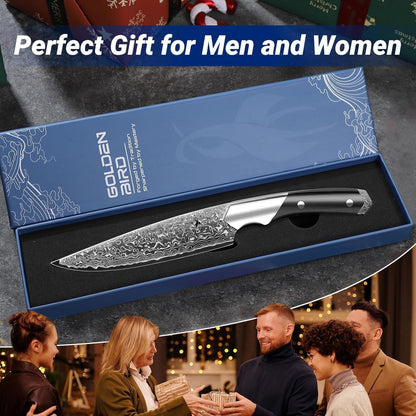 Golden Bird 6 inch Kitchen Utility knife, Japanes VG10 Damascus Steel Chef Knives with Wooden Handle, Small Paring Knife for Fruit and Vegetable, Ideal Gift