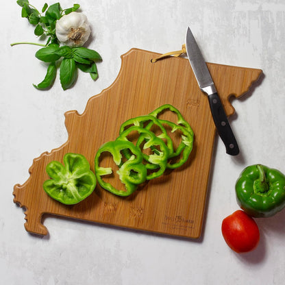 Totally Bamboo North Carolina State Shaped Cutting Board and Charcuterie Serving Platter with Artwork by Summer Stokes, Includes Hang Tie for Wall Display 18" x 8" x 5/8" - Colors B