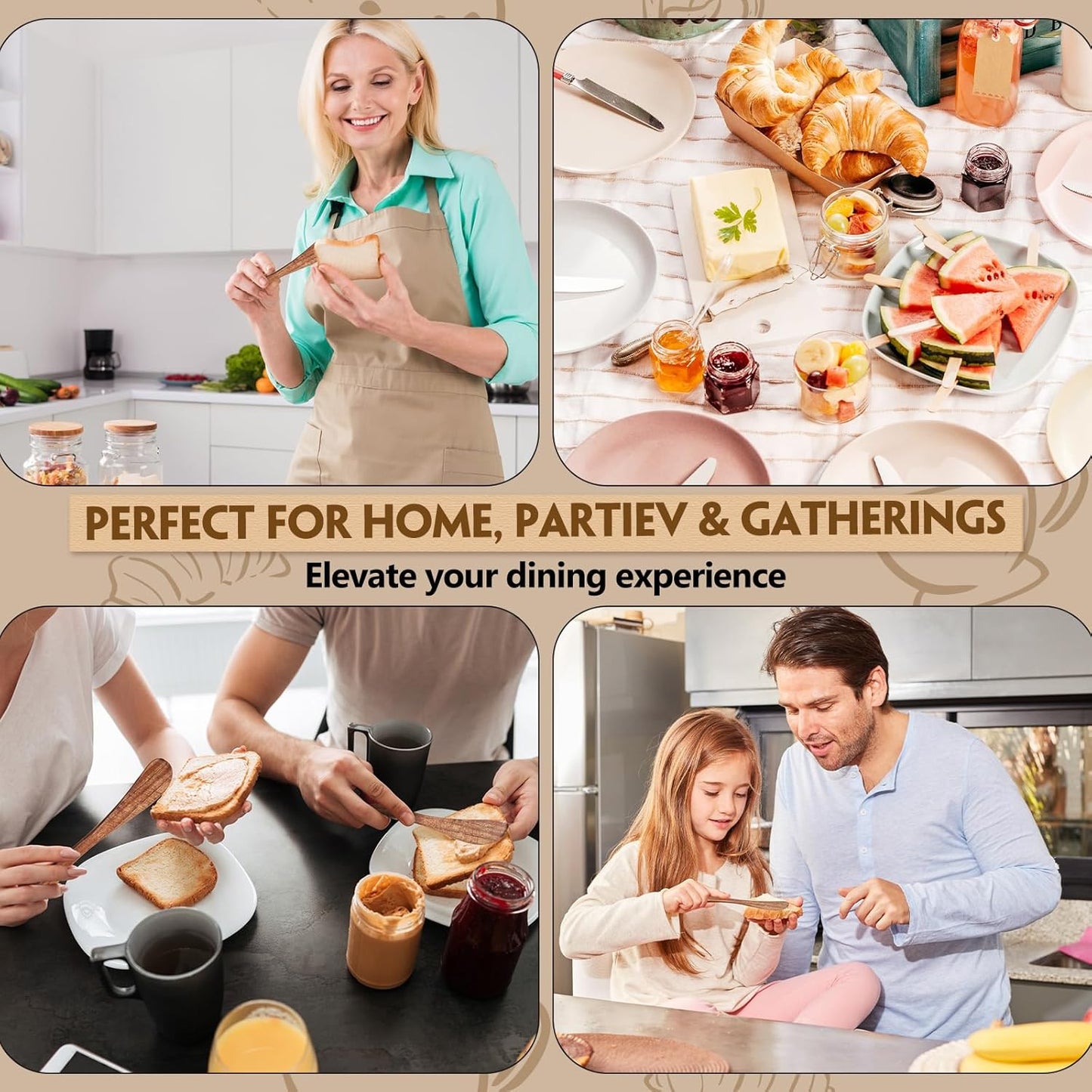 Maxdot 8 PCS 7.5 Inch Teak Butter Spreader Knife Set Wooden Butter Knives Teak Wood Utensils for Spreading Butter Jam Cheese Cake Smooth Surface Kitchen Tool for Home & Parties