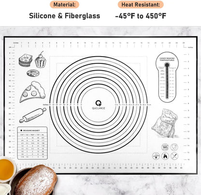 Silicone Pastry Baking Mat Dough - 16x24Inch Large Non Stick Slip Cookie Bread Rolling Mats Sheet, Kitchen Counter Kneading Cooking Board Pad Matt with Measurement for Pie Pizza Cookies Fondant Making