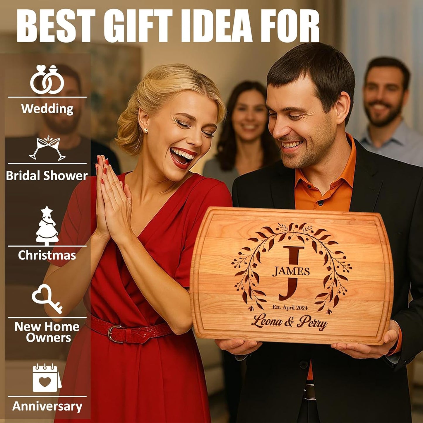 Personalized Wedding Gift Cutting Board for Couples, Custom Engraved Walnut, Cherry or Bamboo Wood Charcuterie Board, Anniversary & Housewarming, Real Estate Closing, Engagement & Bridal Shower Gift