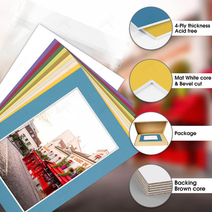Golden State Art, Pack of 10 Mix Pre-Cut 5x7 Picture Mat for 4x6 Photo with White Core Bevel Cut Mattes Sets. Includes 10 High Premier Acid Free Bevel Cut Matts & 10 Backing Board & 10 Clear Bags