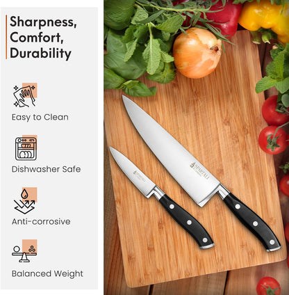 Spartali & Company 2-Piece Chef & Paring Knife Set – 8” Chef Knife and 3.5” Paring Knife – High Carbon German Stainless Steel Blades, Ergonomic Grip – Professional Cutlery Duo for Everyday Meal Prep.