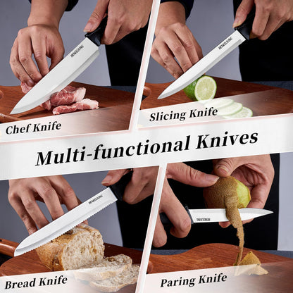 Knife Set, 14-Piece Black Dishwasher Safe Kitchen Knife Block Set with Built-In Sharpener, German High Carbon Stainless Steel Blades, Ultra Sharp Knives with Ergonomic Non-Slip Handles