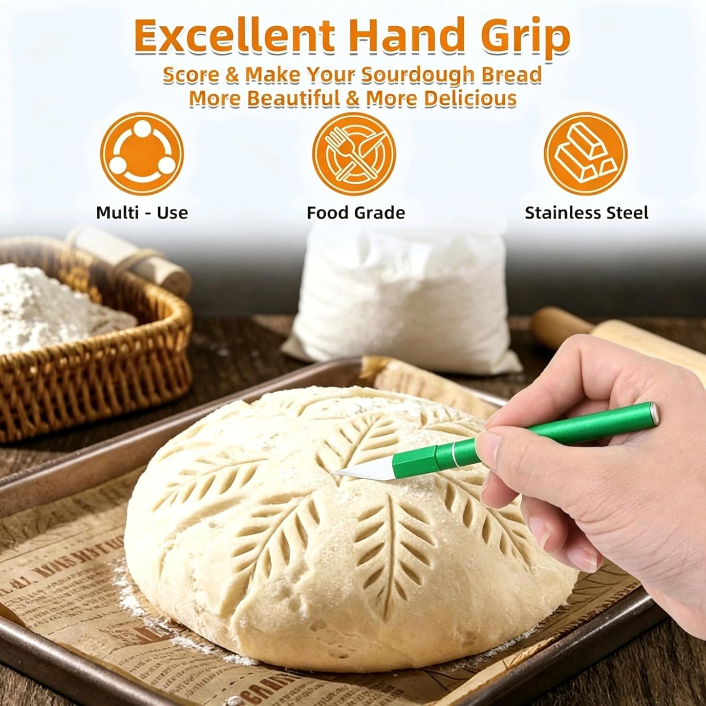 Upgraded Bread Lame with 10 Blades - Professional sourdough Scoring Tool for bread scoring tool, Safety Cover & Ergonomic Handle - Premium Bread Scoring Knife for Artisan Bread Making