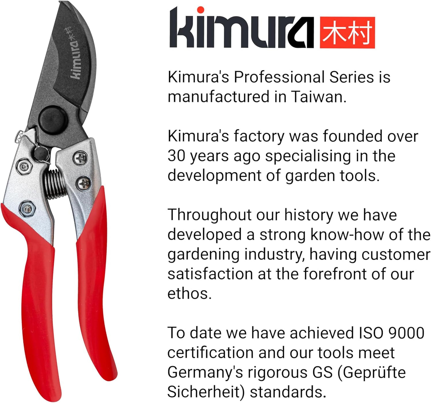 Kimura® 8" Pro Pruning Scissors, Premium Japanese SK5 Hi-Carbon Steel Blades, Non-Slip Vinyl Coated Handles, Lightweight & Ergonomic, Multi-Tasking Pruning Shears, Garden Snips, Precision Clippers