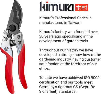 Kimura® 8" Pro Pruning Scissors, Premium Japanese SK5 Hi-Carbon Steel Blades, Non-Slip Vinyl Coated Handles, Lightweight & Ergonomic, Multi-Tasking Pruning Shears, Garden Snips, Precision Clippers
