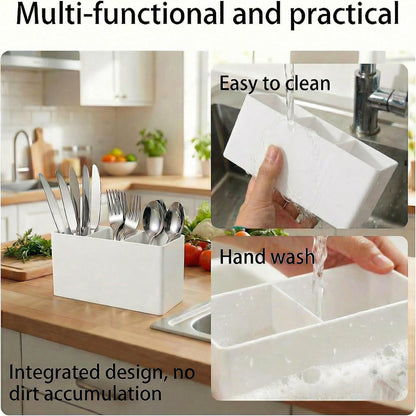 Daxolanz 3 Section Acrylic Cutlery Organizer for Countertop, Modern Flatware Storage Caddy for Spoons Forks Knives, Space Saving Utensil Holder for Kitchen, Cabinet or Dining Room (Medium)
