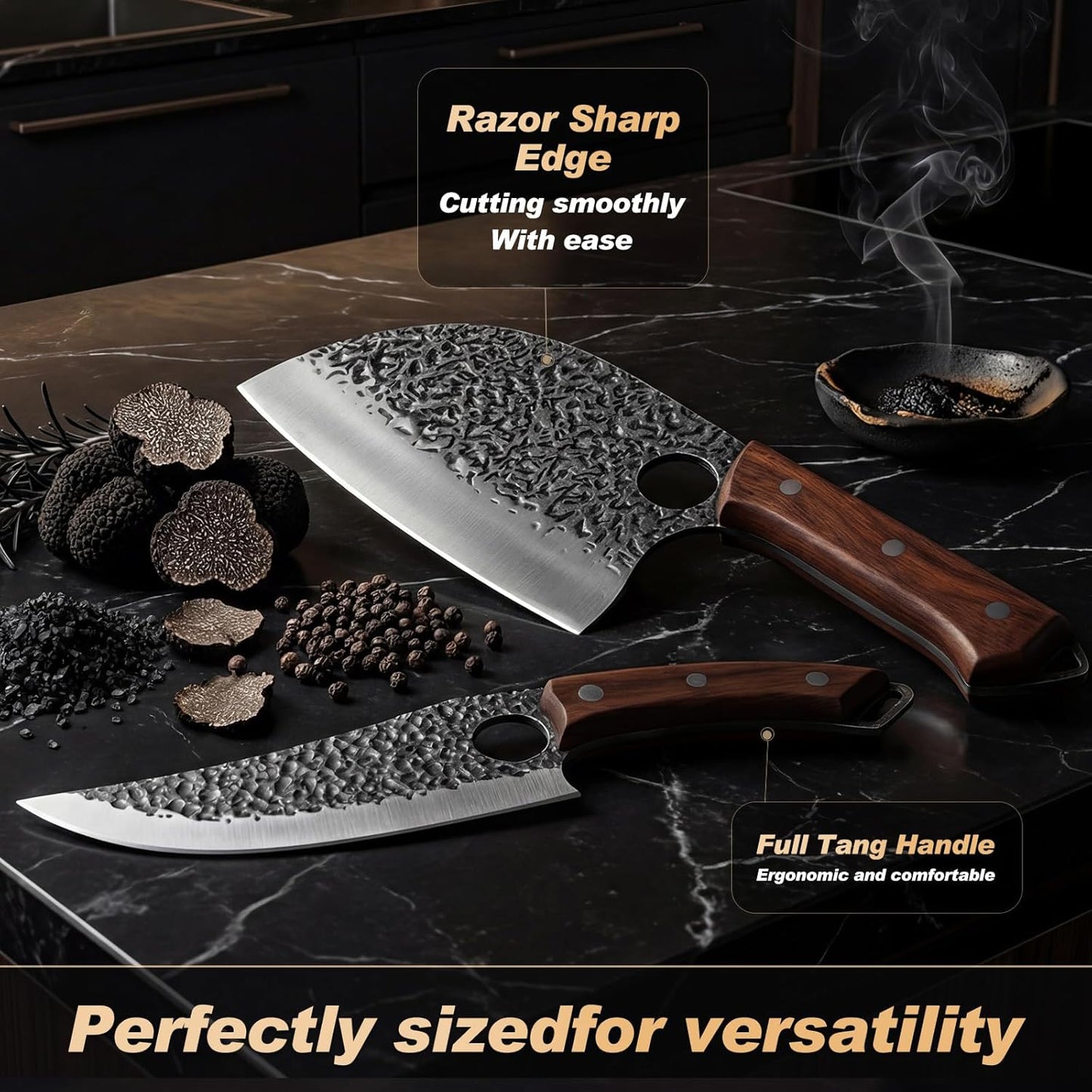 Viking Knife, Butcher Knife Set Hand Forged Boning Knives, Japanese Serbian Chef knives Kitchen Chopping for Meat Cutting Chefs Cleaver Camping Cooking, BBQ, Gifts for Men