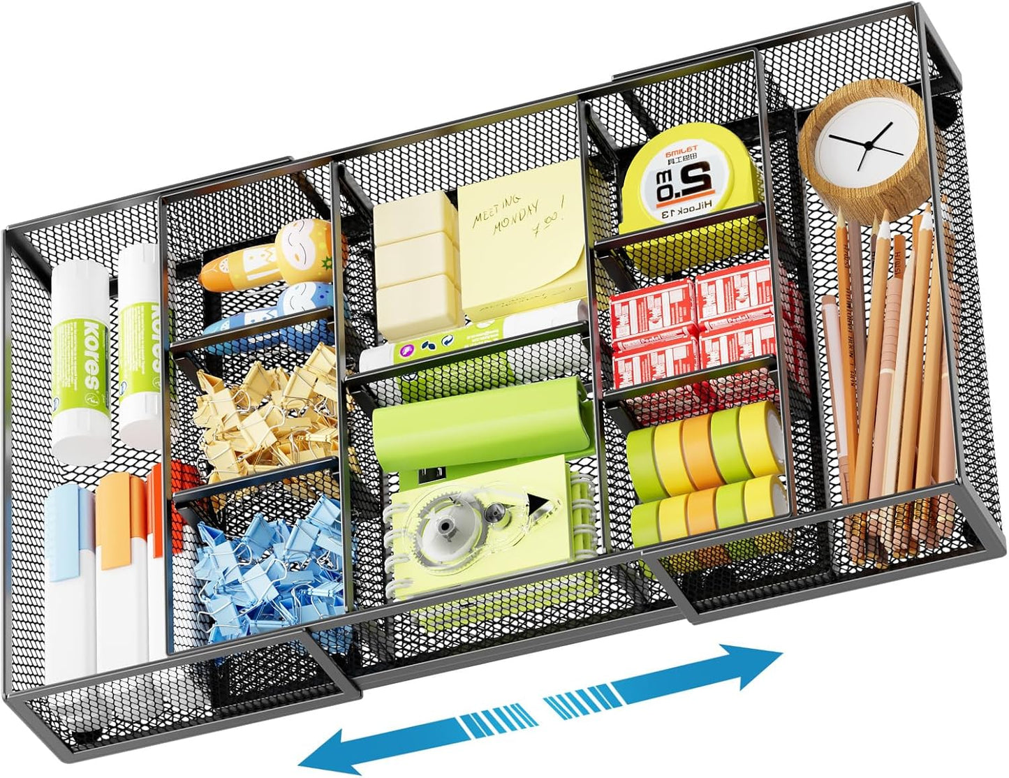 Marbrasse Expandable Desk Drawer Organizer, Mesh Drawer Organizer Tray with 10 Adjustable Compartments, Desk Organizers and Accessories for Office Supplies, Makeup & Vanity (Expandable White-2 pack)