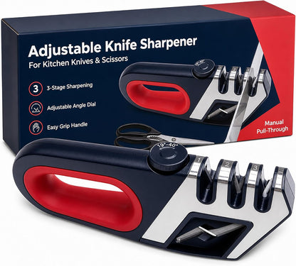 Hand held Knife Sharpener for Kitchen Knives - Scissor sharpener Tool - Adjustable Custom Sharpening System for All Blades, Ergonomic Handle, Non-Slip Base - Afilador De Cuchillos