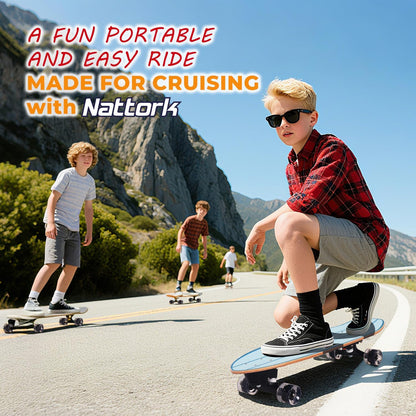 Nattork Complete Kid Skateboards 29" x 9" Youth Cruiser Skateboard for Beginners Double Kick Deck Concave Girls or Boys Skateboard