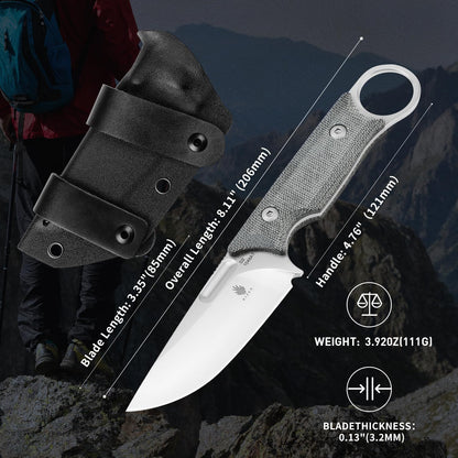 Kizer Cabox Fixed Blade Knife, 3.36" D2 Steel Fixed Blade Hunting Knife G10 Handle with Sheath, Survival Camping Knives 1048A3