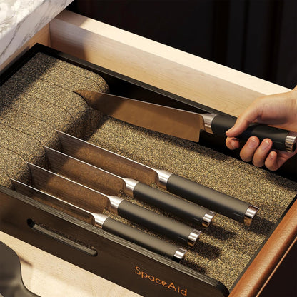 SpaceAid Knife Drawer Organizer 9 inches Wide Bamboo Insert Dock, Kitchen Steak Knives Holder Organizers Block for Drawer in Storage Organization (Medium, Natural)