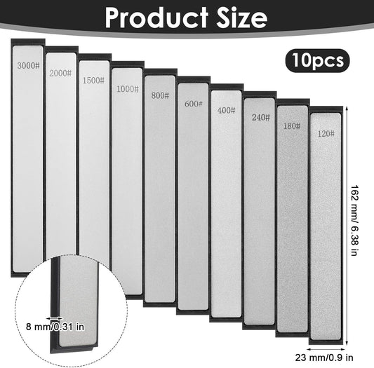 10 PCS Diamond Knife Sharpening Stones Set, Diamond Plates Kit, Knife Sharpener Fixed-Angle Kit 120/240/400/600/800/1000/1500/2000/2500/3000 Grit