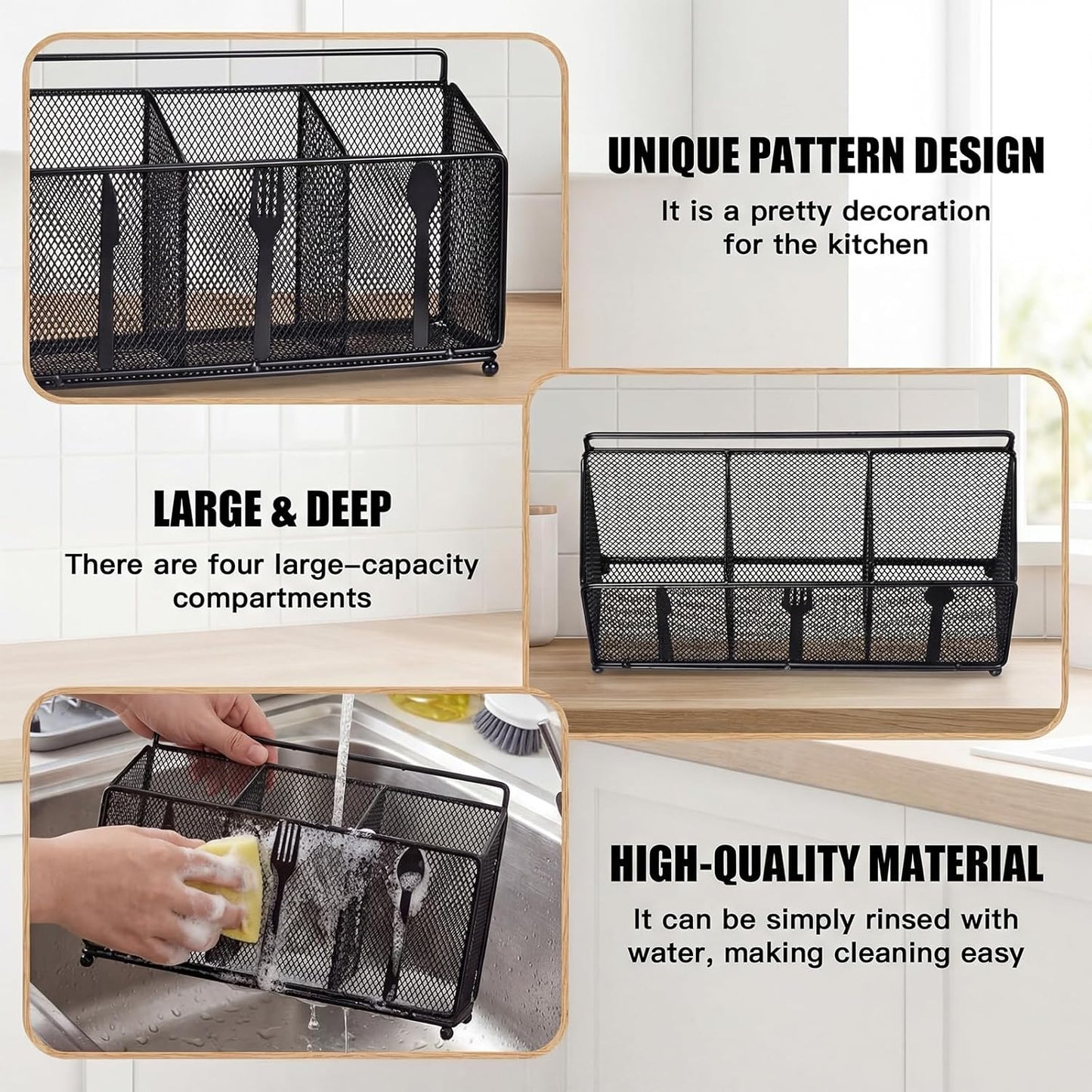 Metal Utensil Caddy Silverware Caddy, Black Silverware Holder for Countertop Flatware Utensil Cutlery Organizer Container for Spoon Fork Knives Kitchen Outdoor Party Camping Picnic Storage
