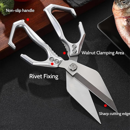Multifunctional Heavy-Duty Kitchen Shears, Poultry Scissors with Ergonomic Handle, Dishwasher Safe Shears for Chicken, Meat, Seafood, Bone Cutting (Red)