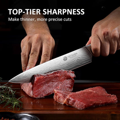 YOTSUBA Carving Knife and Fork Set, Meat Cutting Knife, Razor-Sharp German Stainless Steel Knives Fork Set with Ergonomic Wood Handle, Slicing Knives for Meats, BBQ & Vegetables