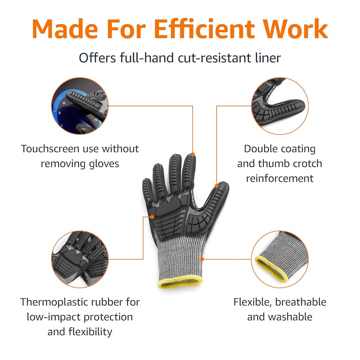 Amazon Basics Cut Level A2, Abrasion ANSI Level A4, Impact Protection Work Gloves, Touchscreen Compatible, 15G Sandy Nitrile Palm, Cut-Resistant, Pack of 100 Pairs, Black, Size XX-Small