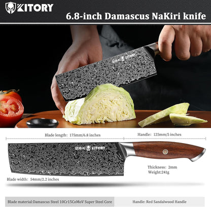 Kiritsuke Chef`s Kitchen Knife 8.5'', Japanese Style Blade with 10Cr15CoMoV super steel cutting core, Full Tang Sandalwood Handle, w/t Gift Box